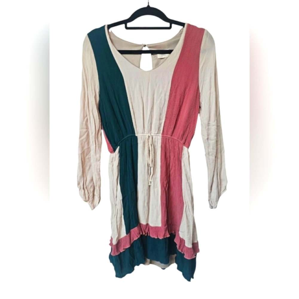 143 Story By Line Up Flowy Tiered Ruffle Longsleeve Midi Dress Colorblock Vneck
